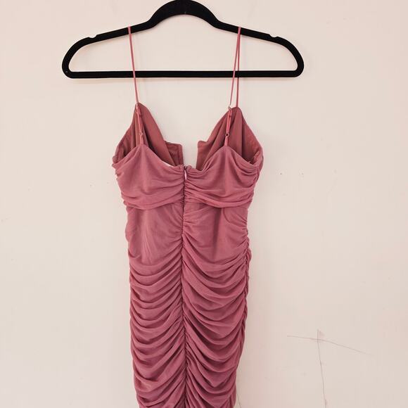 Selfie Leslie Good Vibes V-Bust Sheer Split Midi Dress Rose Blush Women's Size L - Picture 8 of 10